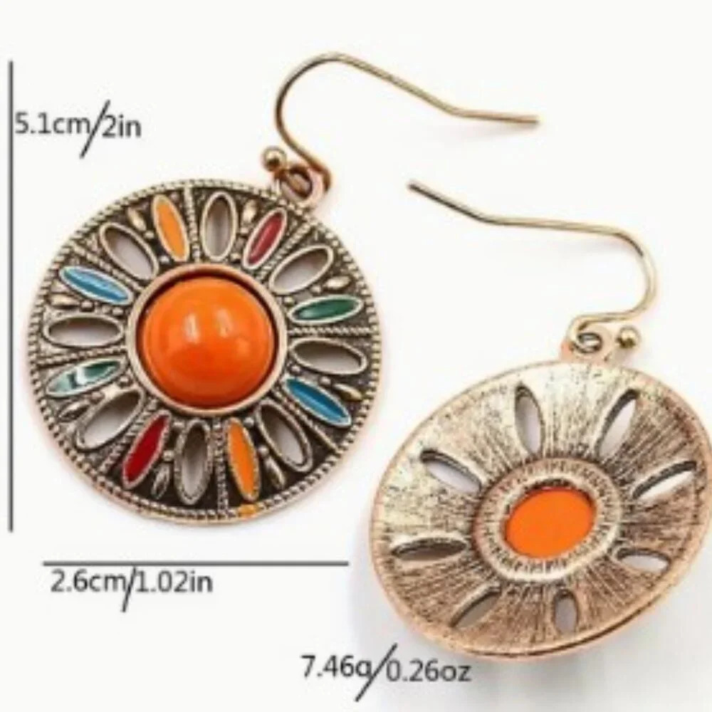 2 pairs! Retro Round Geometric Women's Earrings Bohemian Style Festival - Picture 4 of 5